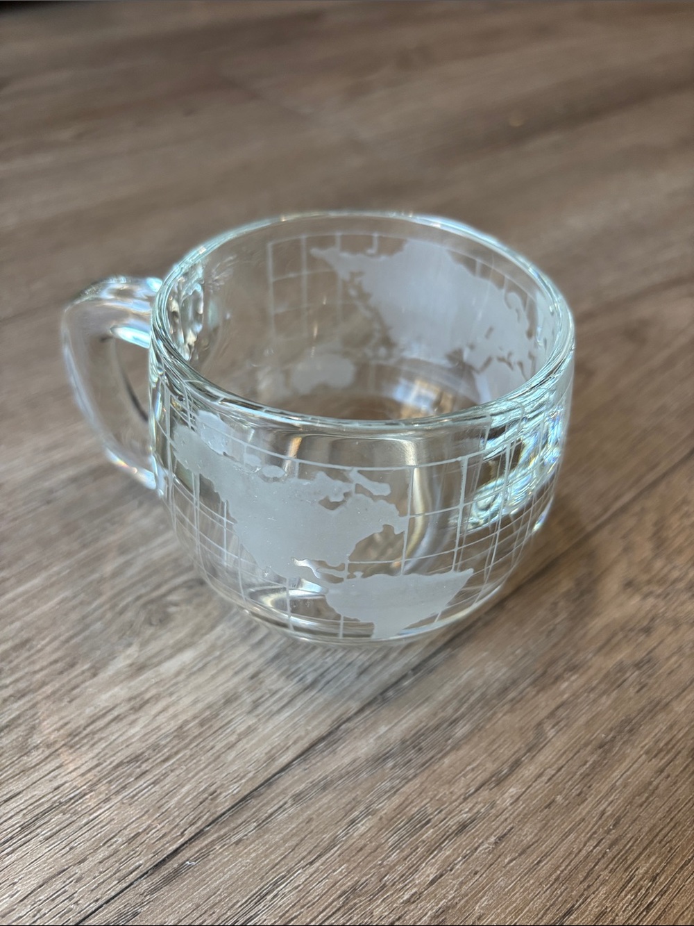 Vintage Nestle Etched Globe Frosted Glass Coffee Mug Tea Cup 10oz